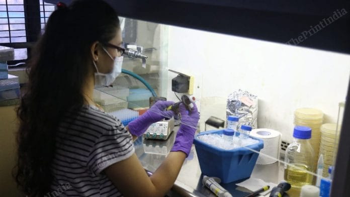 A scientist working at a lab at CCMB in Hyderabad | Suraj Singh Bisht | ThePrint