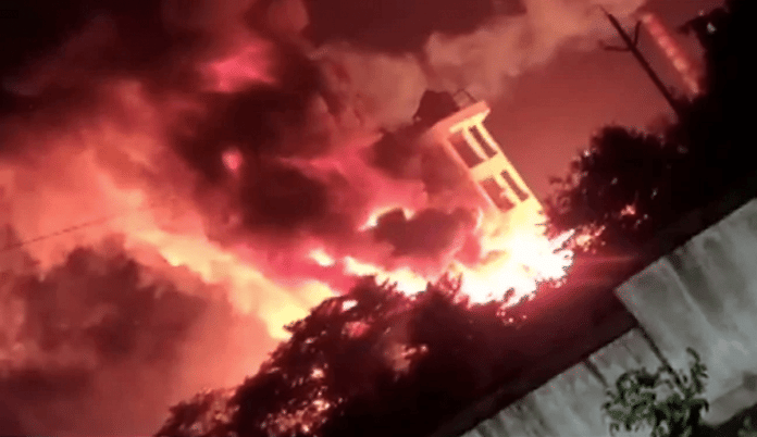 Fire broke out after an explosion in a pharmaceutical plant in Vishakhapatnam Tuesday. | Twitter /ANI