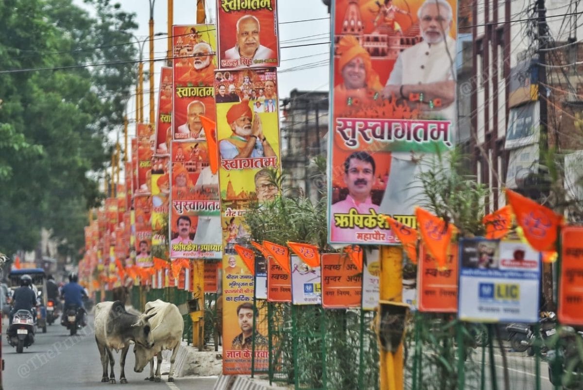 There are posters of PM Modi and BJP across the city | Photo: Suraj Singh Bisht | ThePrint