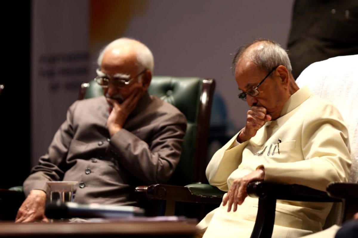 Pranab Mujherkjee with Hamid Ansari at a book launch event in New Delhi in 2019 | Photo: Suraj Singh Bisht | ThePrint