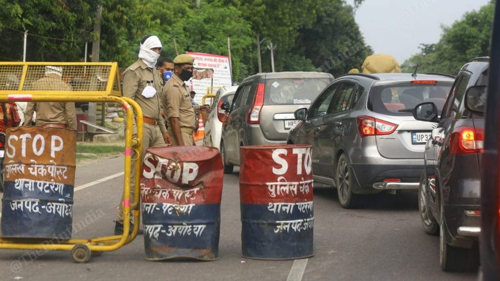 Police check posts have been placed as far as 20 km outside the city of Ayodhya | Photo: Suraj Singh Bisht | ThePrint