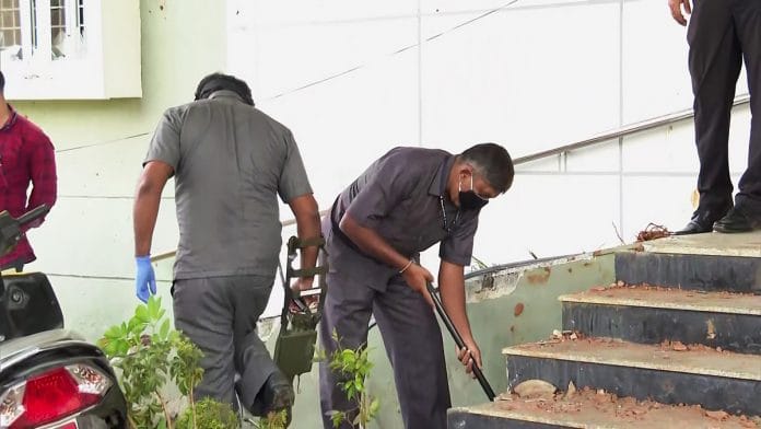 Forensics experts collect evidence at the riot-hit DJ Halli police station in Bengaluru | Photo: ANI