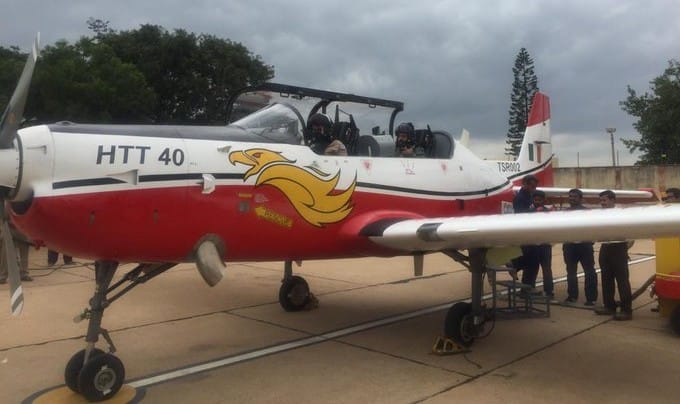 IAF chief R.K. Bhadauria takes a sortie in HTT-40 last November | Twitter | @HALHQBLR