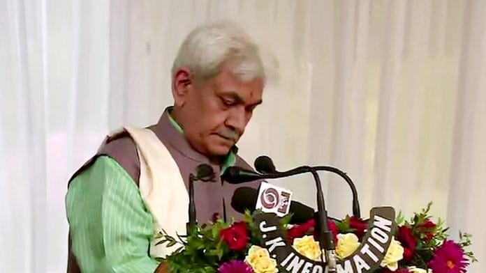 Manoj Sinha takes oath as Lieutenant Governor of Jammu and Kashmir Friday | Photo: ANI