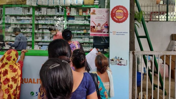 Women queue up at a Delhi Janaushadhi Kendra to buy Re 1 Suvidha sanitary napkins, in this August 2019 file photo | Representational image | ThePrint