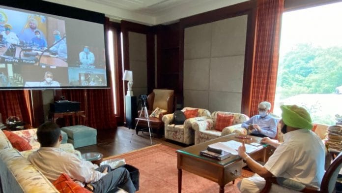 Punjab CM Amarinder Singh during a Covid review meeting on 20 August 2020 | By special arrangement