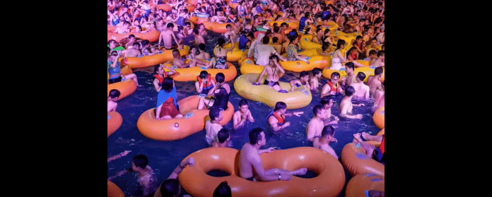 YouTube screengrab of a Wuhan pool party