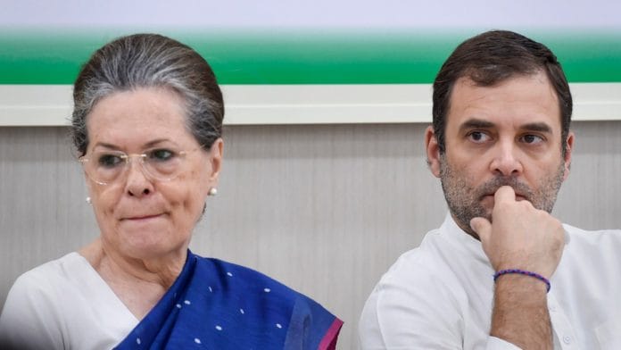 Congress interim president Sonia Gandhi with Rahul Gandhi during a Congress Working Committee (CWC) meeting in New Delhi | Atul Yadav | PTI File Photo
