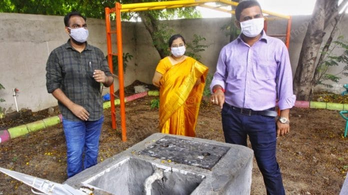 School authorities showing a rainwater harvesting structure in Vadodara | Praveen Jain | Theprint