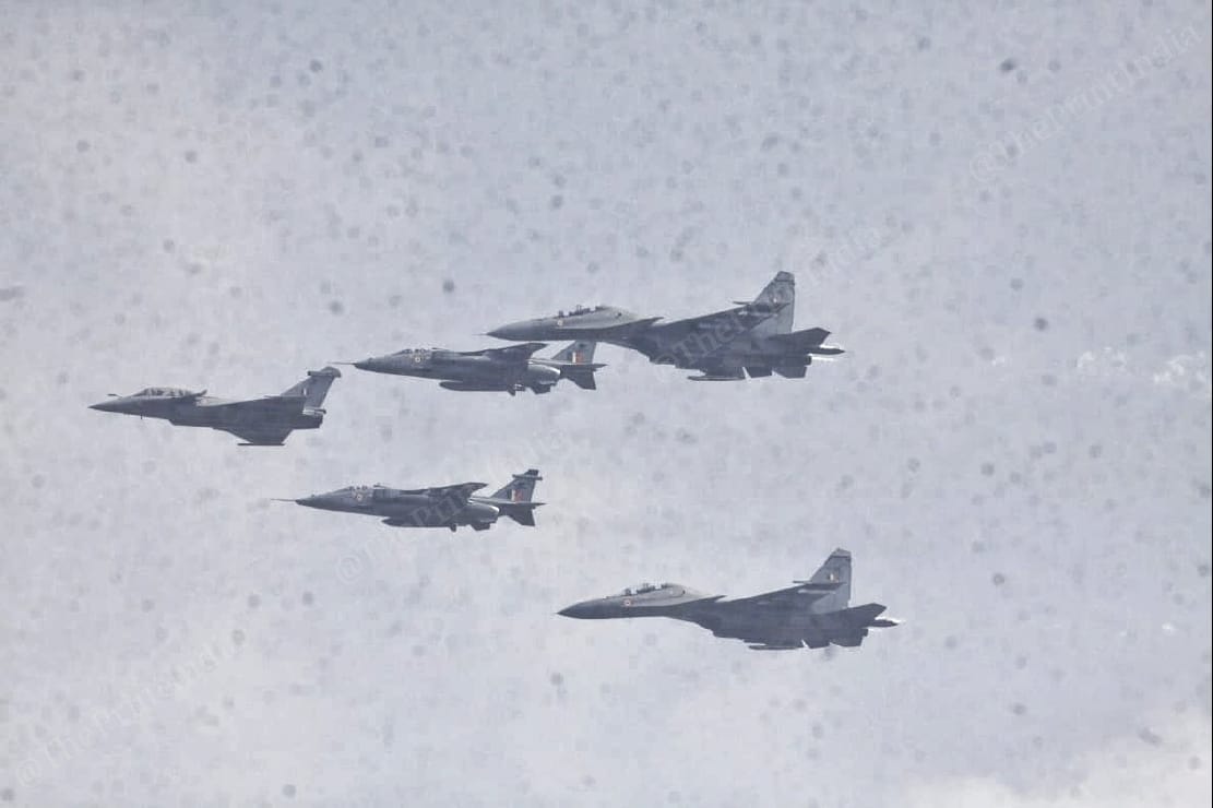 The Rafale flying with Su 30 MKI and Jaguar aircraft | Photo: Praveen Jain | ThePrint