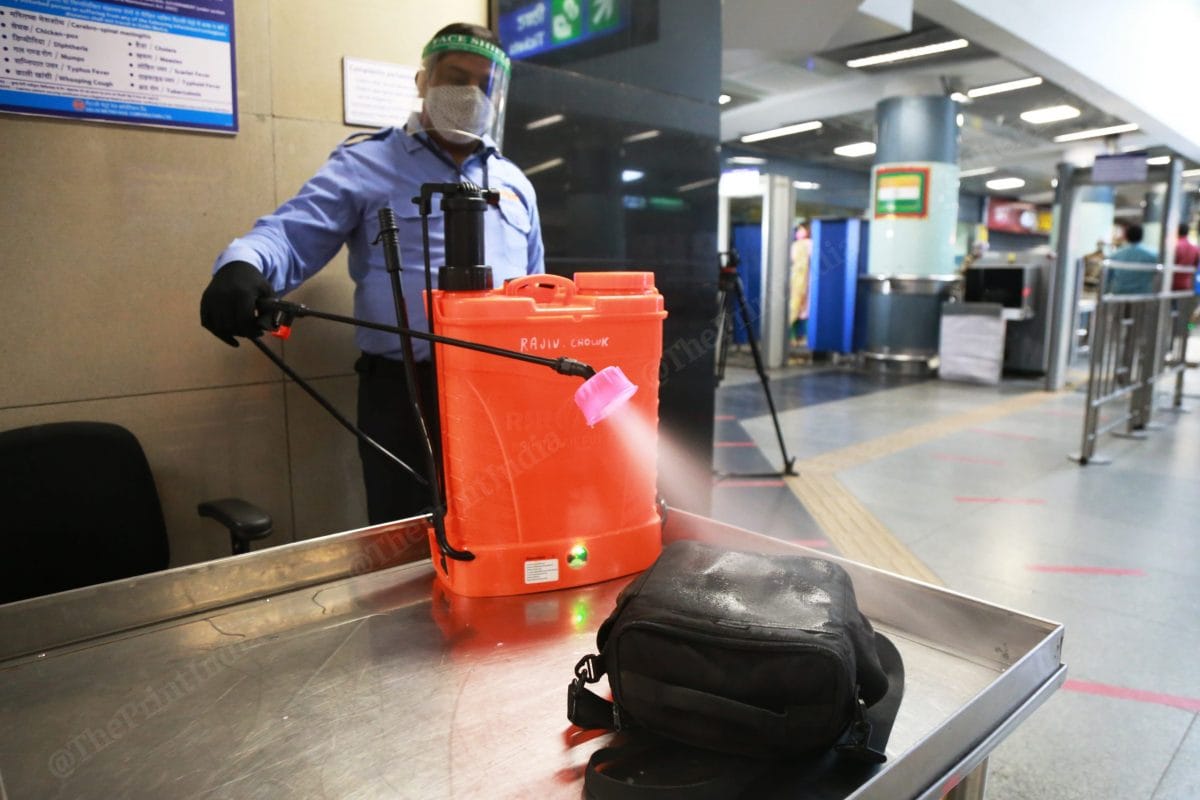 There are sanitation point at the metro station | Photo: Manisha Mondal | ThePrint