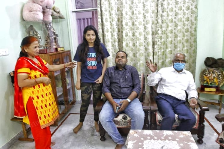 Justice Yadav with his family, his daughter Shipra and son Abhishek Yadav | Photo: Praveen Jain | ThePrint