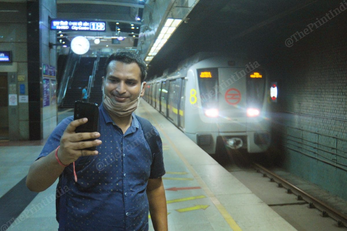 A commuter took a selfie to celebrate the reopening of the metro. Delhiites looked happy that now travelling within the city will be cheaper and easier for many of them | Suraj Singh Bisht | ThePrint