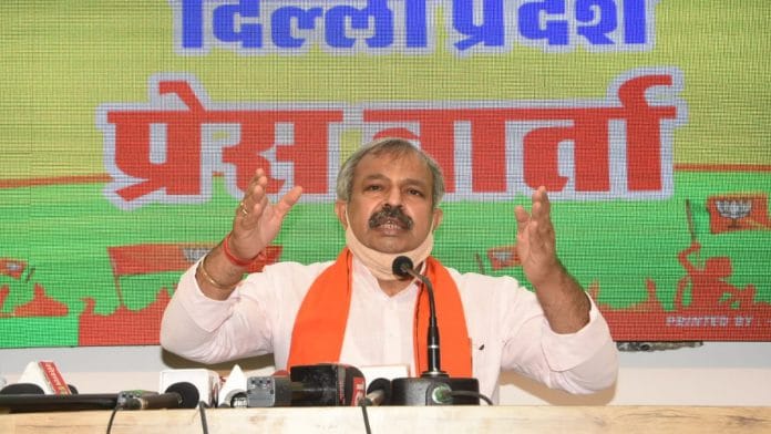 Delhi BJP President Adesh Gupta addresses a gathering in Delhi | Adesh Gupta | Twitter