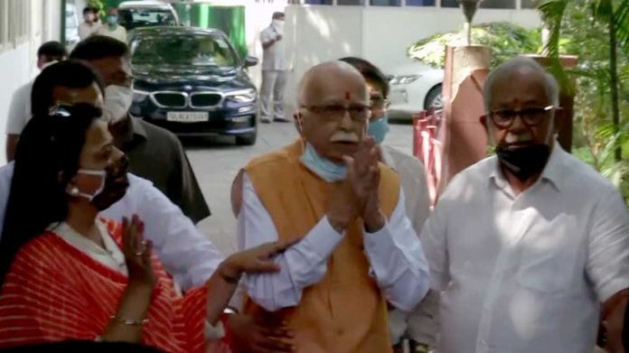 BJP senior leader Lal Krishna Advani after being acquitted in Babri Masjid demolition case, in New Delhi Wednesday | ANI
