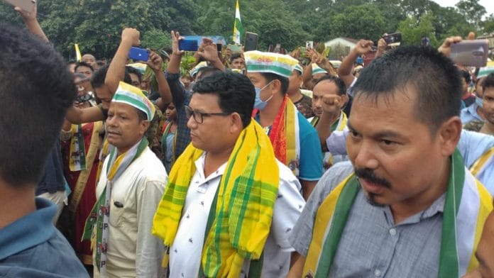 UPPL chief and former ABSU president Pramod Boro campaigning for the party in Kokrajhar | By special arrangement