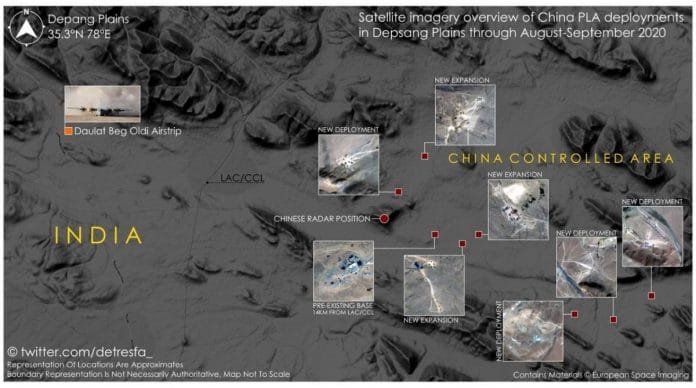 Satellite image of Chinese positions along Depsang Plains | Credit: @detresfa