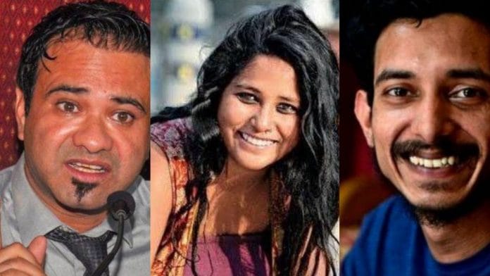 (L-R) Kafeel Khan, Devangana Kalita and Sharjeel Usmani | ThePrint