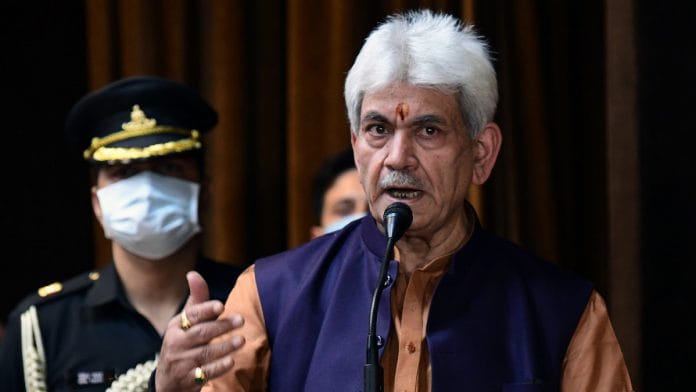 Jammu and Kashmir Lieutenant Governor Manoj Sinha in Srinagar Friday | Photo: ANI