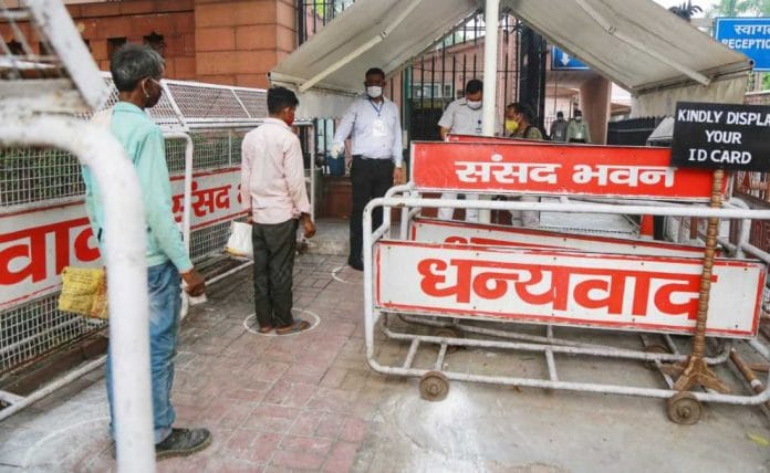 Security arrangements in place outside Parliament House at the start of the Monsoon session Monday | Manisha Mondal | ThePrint