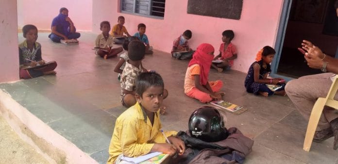 Students in Rangareddy distrcit were brought together to learn from a single device | By special arrangement