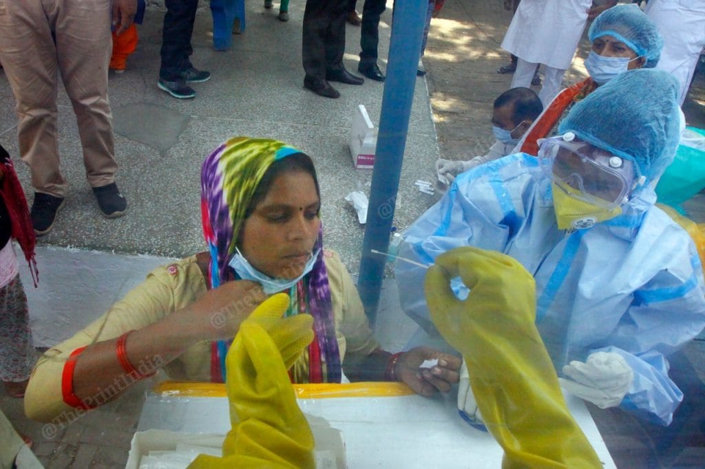 A woman getting tested in a health camp organised by the Ludhiana health department in a village close by | Praveen Jain | ThePrint