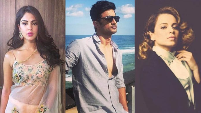 (L-R) Rhea Chakraborty, Sushant Singh Rajput and Kangana Ranaut | Twitter | @Tweet2Rhea, @itsSSR, @KanganaTeam
