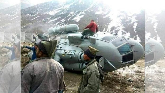 The crashed Mi-17 in Uttarakhand. Pakistanis are falsely claiming that the image is from Ladakh. | Photo: Twitter