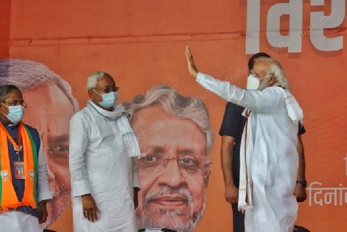 Modi addressed Nitish Kumar as the "vartamaan evam bhaavi mukhyamantri (the present and future CM).| Praveen Jain | ThePrint