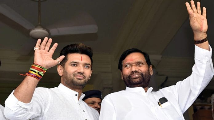File image of the late Union minister Ram Vilas Paswan and his son, Lok Janshakti Party MP Chirag Paswan | ANI