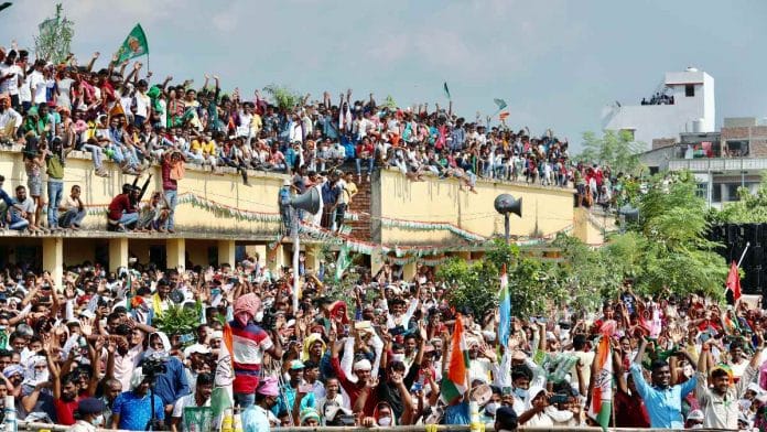 People at Congress-RJD election rally ahead of the Bihar Assembly Elections in Hisua, Nawada on 23 October 2020 | ANI