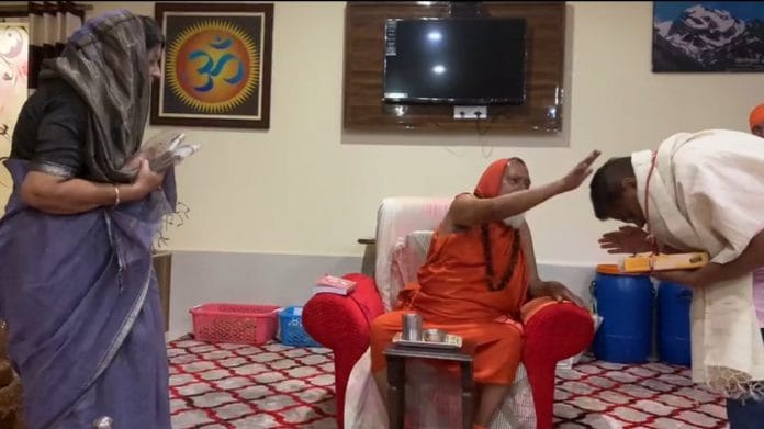 Ajit Yogi and wife Richa Jogi with the Mahant Kalyan Das at Amarkantak in Madhya Pradesh | By special arrangement