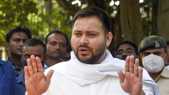 Rashtriya Janata Dal leader Tejashwi Yadav addresses media during the Bihar Assembly elections in Patna, Thursday, Oct. 29, 2020 | PTI