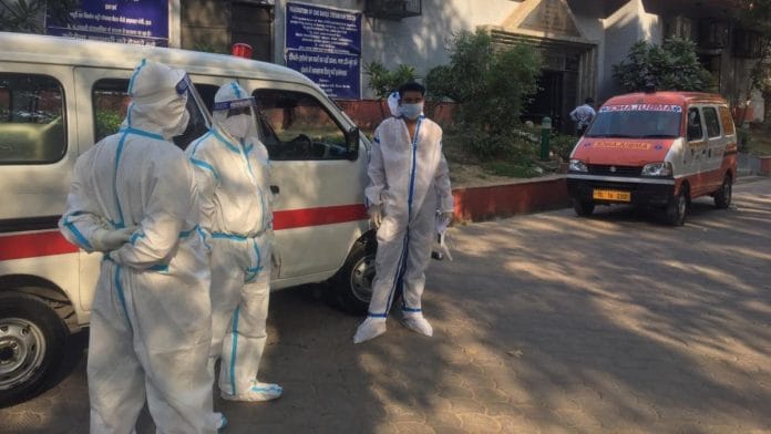 Hearse van drivers at the Nigambodh Ghat in Delhi | Photo: Sravasti Dasgupta | ThePrint