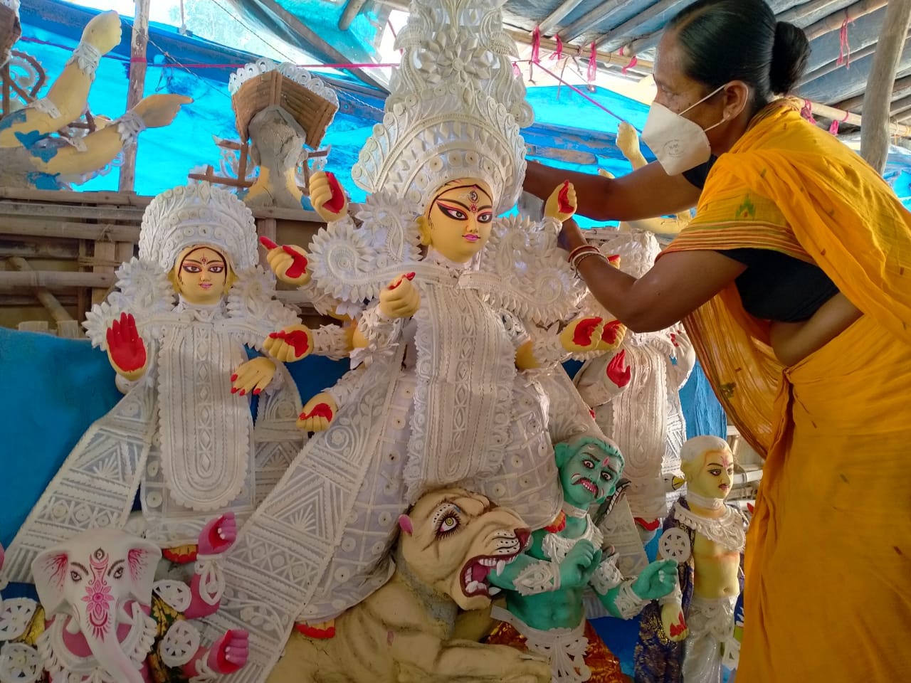 An idol being readied at Mayur Vihar’s Milani cultural and welfare association | By special arrangement