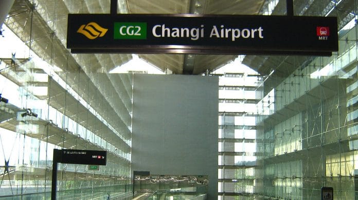 Entrance to the MRT Train System at Changi International Airport in Singapore