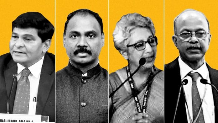 (L-R) P.D. Vaghela, G.C. Murmu, Rita Teaotia, and P.K. Pujari | Credit: ANI, Twitter/ @diprjk, Youtube, Twitter/@wecindia