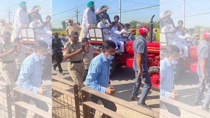 Sidhu (in black turban) with other Congress leaders in the party convoy heading from Badhni Kalan village in Moga to Jaatpura in Ludhiana Sunday | By special arrangement