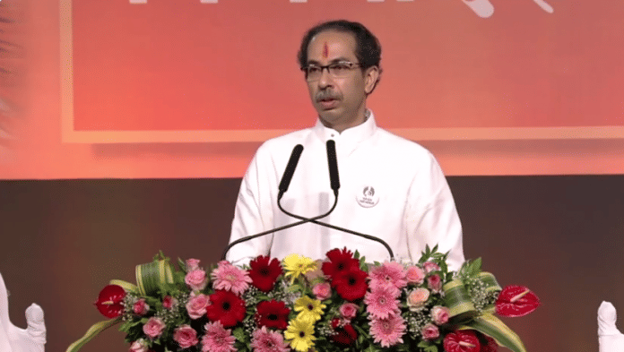 Maharashtra CM Uddhav Thackeray speaks at the Shiv Sena Dussehra rally in Mumbai, Sunday, 25 October. | @OfficeofUT | Twitter