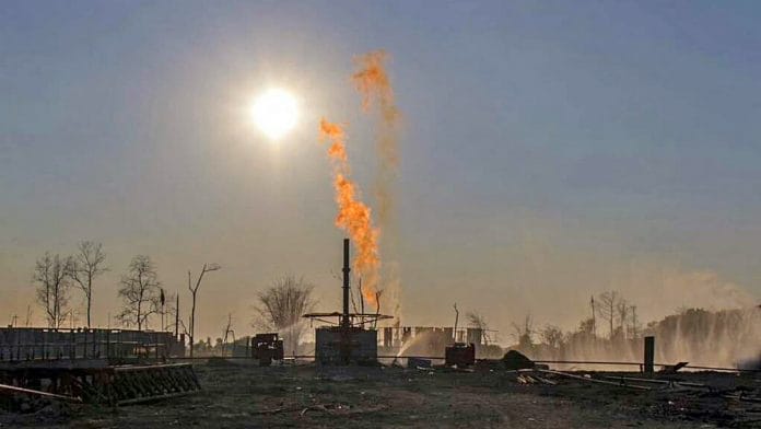 The fire at the Baghjan oil well No.5 in Assam on 23 October | Photo: ANI