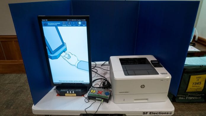 An electronic voting machine stands at a polling station in San Francisco on 3 March | Representational image