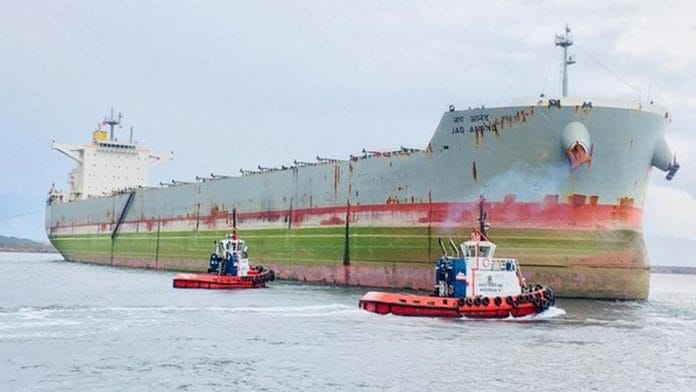 Indian merchant vessel Jag Anand has been stuck at China's Jingtang port since June, and the crew members haven't been allowed to leave | Photo: ANI