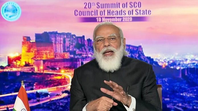 Prime Minister Narendra Modi addresses the virtual SCO Summit Tuesday | Photo: ANI