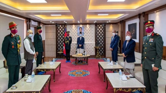 Indian Army Chief General MM Naravane during meeting with Nepal PM KP Sharma Oli