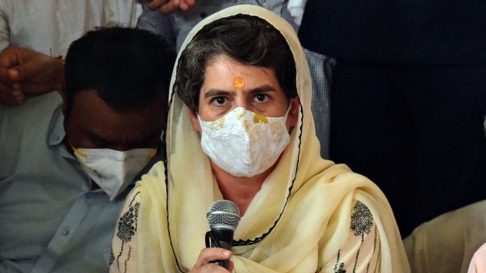 Congress general secretary Priyanka Gandhi Vadra in Hathras in October, one of her two visits to UP since December 2019 | Photo: ANI