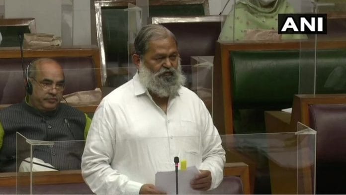 File photo of Haryana Health Minister Anil Vij | ANI