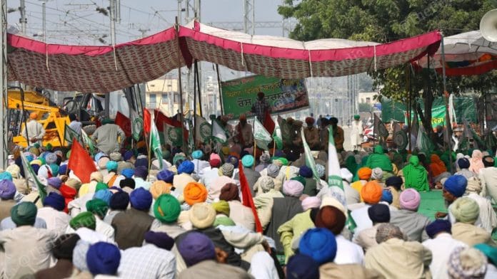 Farmers protest beside the Sangrur railway station | Photo: Suraj Singh Bisht | ThePrint