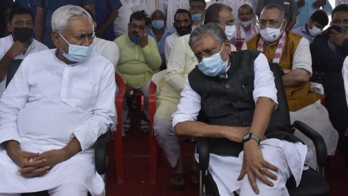 A file photo of Chief Minister Nitish Kumar with BJP leader Sushil Kumar Modi | Photo: Ranjeet Kumar