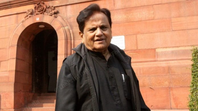 File photo of Ahmed Patel at Parliament | Photo: Praveen Jain | ThePrint