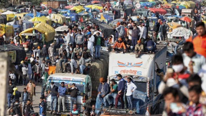 The protesting farmers at the Delhi border Friday | Photo: Manisha Mondal | ThePrint